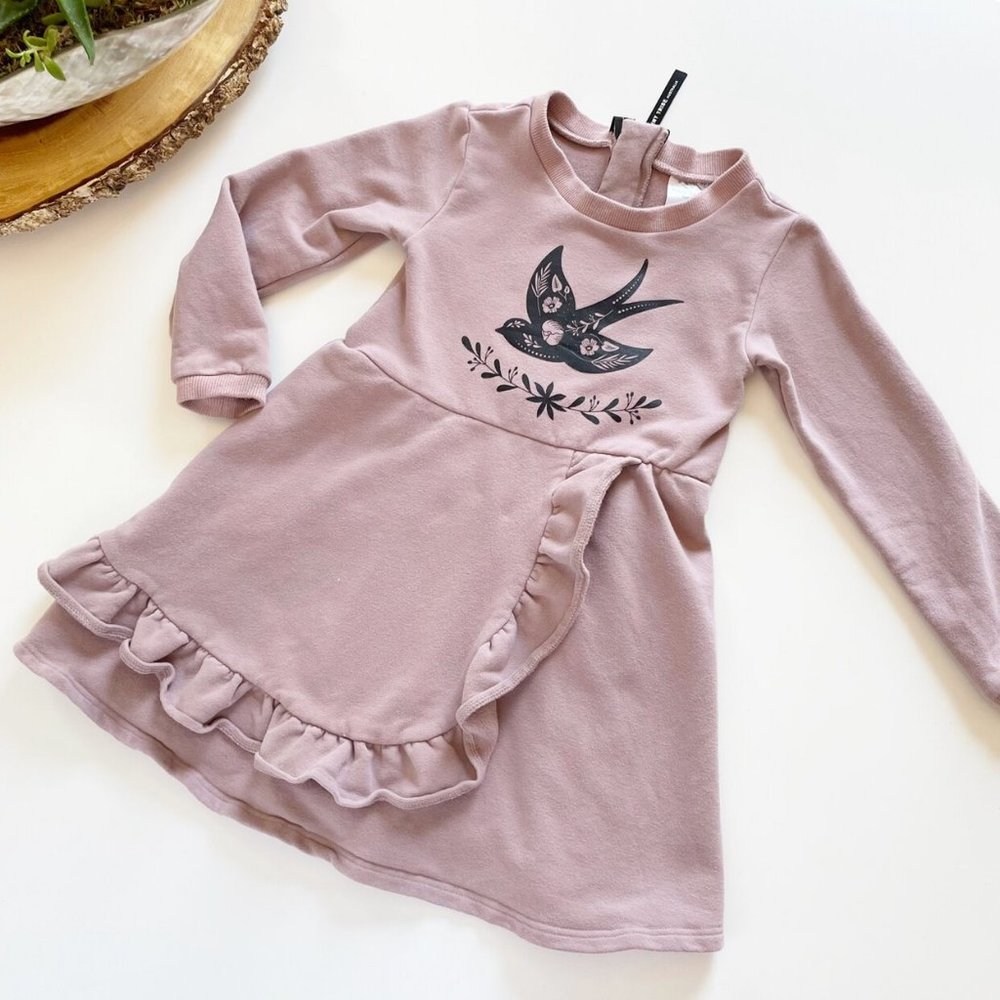 Tiny Tribe Australia Mauve Jersey Bird Dress | Size 5